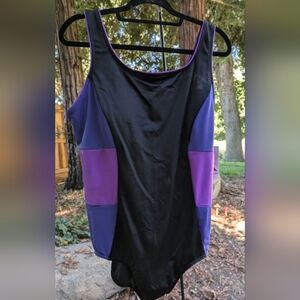 Land's End swimsuit NWT size 20L black with purple and blue.